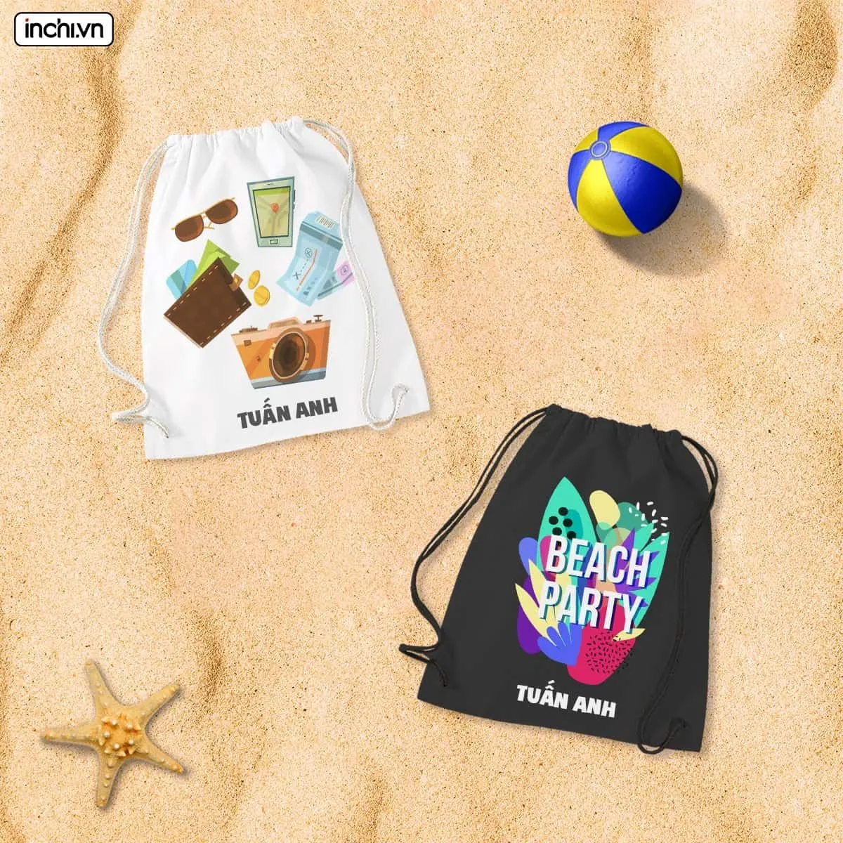 Balo dây rút nhỏ gọn đựng vật dụng cá nhân khi ra bãi biển