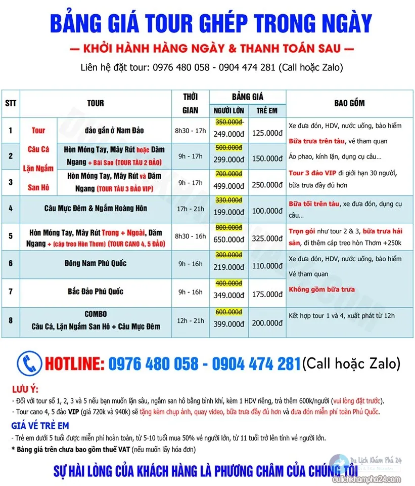 Bảng giá tour ghép trong ngày ở Phú Quốc và ưu đãi vé VinWonders, Safari, cáp treo