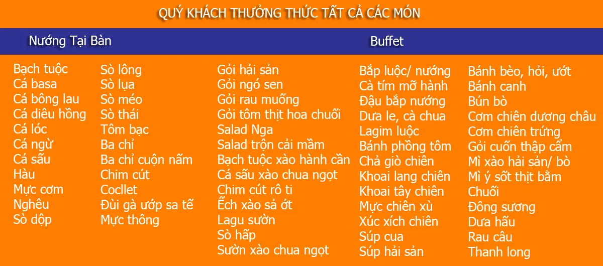 Bữa tiệc Buffet Hải Sản Nướng tại bàn với đa dạng các loại hải sản tươi ngon