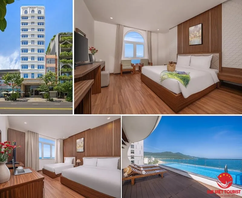 Khách sạn De Lamour 4 sao tọa lạc tại mặt biển Mỹ Khê, điểm lưu trú lý tưởng.